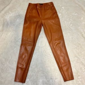 Zara High Waist Brown Faux Leather Skinny Pants Size Small